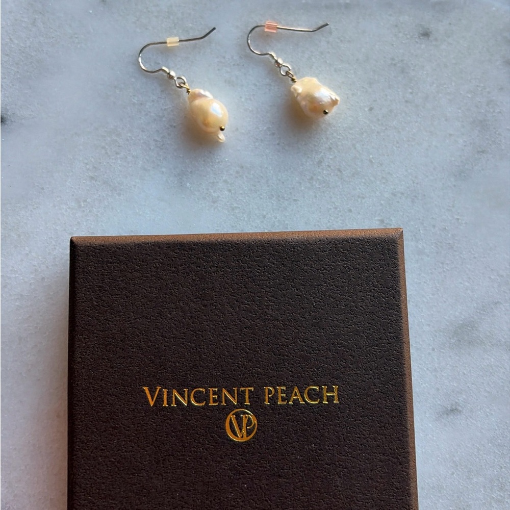 Vincent Peach Brand Genuine Pearl Drop Earrings